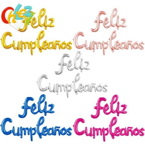 Happy Birthday Spanish Conjoined Letters Balloon RoseGold Silver Alphabets Birthday Party Decoration Banner Baby Shower Globos