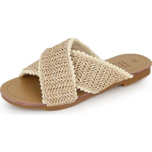 Summer Men/Women Slippers Bohemia Beach Ladies Home Shoes Flax Straw Slippers Big Size Family Thick Soles Non-slip Flat