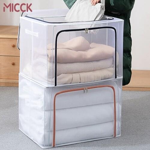 MICCK Foldable Storage Box Wardrobe Finishing Box Sundries Quilt Large Toy Mesh Folding Basket With Handle Storage Accessories