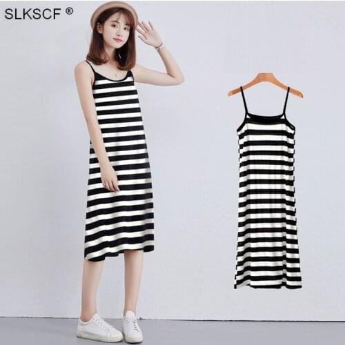 [SLKSCF] Womens Fashion Striped Modal Slip Dress 90 to 120cm Summer Long dress for girls