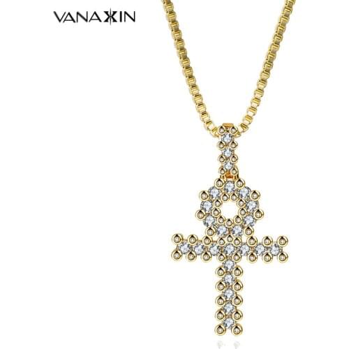 Rhinestone Egyptian Ankh Cross Pendant Necklaces Fashion Jewelry Collar Necklace Gift For Women Wholesale Gift