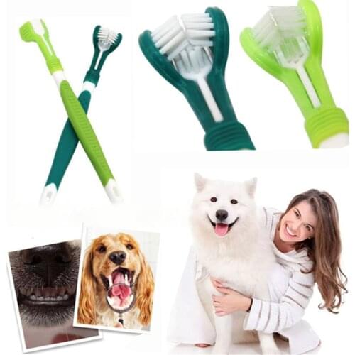 Three Sided Dog Pet Toothbrush Bad Breath Tartar Teeth Care For Cat Dog Tooth Cleaning Brush Soft Pet Finger Toothbrush