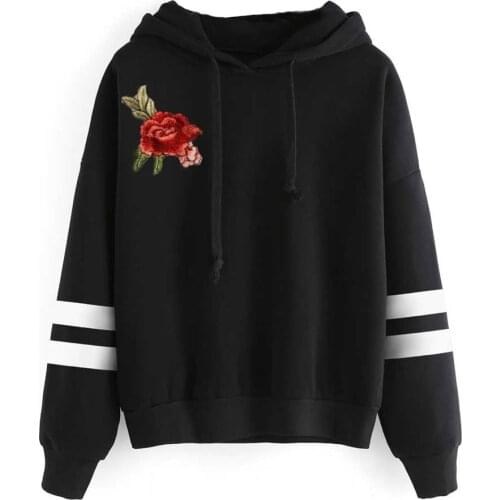 [EL BARCO] 2017 Autumn Cotton Hoodies Sweatshirt Women Casual Long Floral Black Grey Green Wine Red Slim Female Sweet Tops Coats