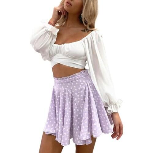 Womens Floral Print Mini Skirt, Casual High Waist Ruffle Trim Flared A-Line Short Skirt
