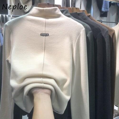 Half High Collar Bottoming Tees Autumn and Winter 2021 Woman Tshirts Loose Fashion Letter Womens T-shirt Korean Tops