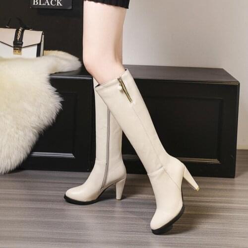 Womens Fashion Thin Heels Knee High Slim Boots Solid Color Riding Boots Women Elegant Side Zip Comfortable Boots Shoes MAZIAO
