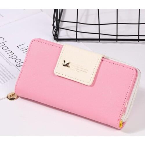 Female Purse with Bird Hasp Card Holder Clutch Money Phone Bag 2021 Fashion Leather Women Wallets Long Zipper Patchwork Coin