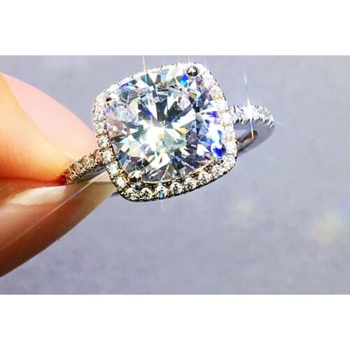 Yanleyu Luxury 925 Sterling Silver Ring Cushion Cut Cubic Zircon Engagement Wedding Ring for Women Fashion Party Jewelry PR313