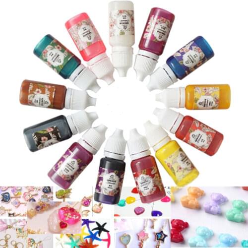 13*10ml/Set UV Resin Liquid Pearl Dye Pigment Epoxy Colorful Crystal Glue Ultraviolet Curing Solar Hard for DIY Making Craft