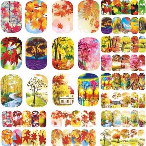 12 sheets WATER DECAL NAIL ART NAIL STICKER SLIDER TATTOO FULL COVER AUTUMN LEAF MAPLE A1201-1212