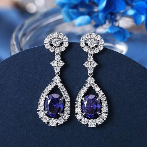 2021 New 925 Sterling Silver 9*11MM Blue Tanzanite Inlaid With Lab Diamonds WomenS Luxury Earrings Fine Gift