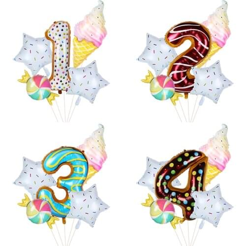 5pcs balloon set donut candy ice cream baby shower ballons 40 inch number foil balloons birthday party deco 1st boy girl baloon