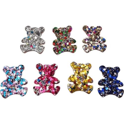 60PCS/lot 3X3.8CM Glitter Baby Girls Hair Accessories Sequins Bear Padded Appliqued for BB Clip Decoration