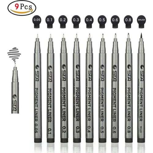 9Pcs/Set Sakura Pigma Micron Pens Fineliner Set Sketch brush Ink Marker Pen Copic markers Pigment Liner For Drawing Art Supplies