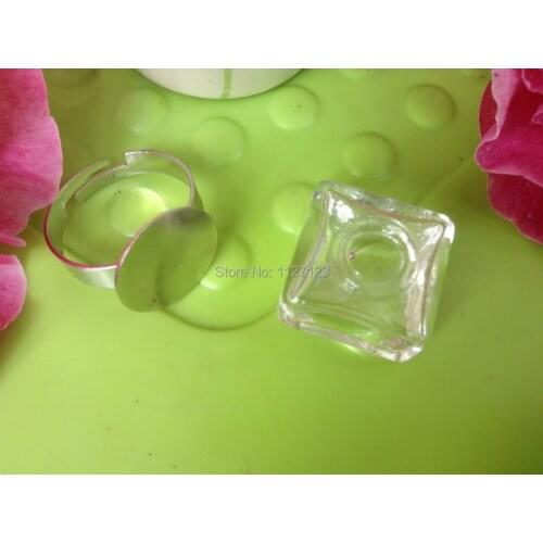 Free shipping !! 30pcs 18x18mm Square Liquid Rings,glass bubble Liquid rings,Glass Globe Bubble Vial rings,glass bottle rings