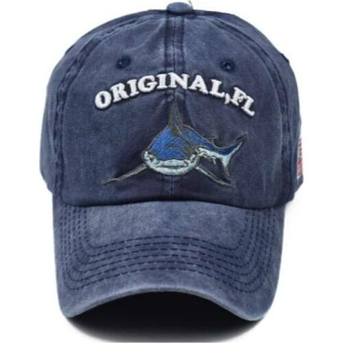 Embroidery Washed Cotton Shark Dad Hat For Men Vintage Baseball Cap Hip Hop Curved Fishing Cap Summer Fish Snapback Women Hat