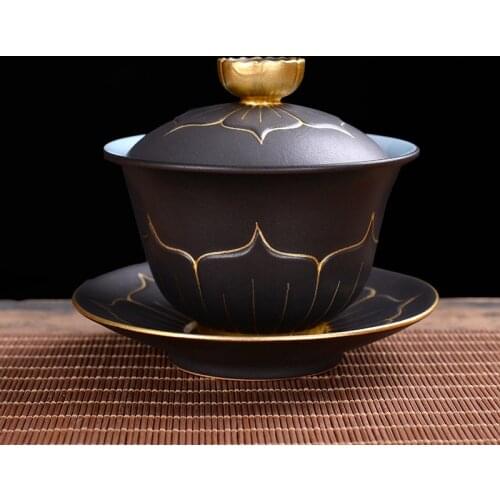 WSHYUFEI Chinese style Hand Made cover bowl tea set ceramics Tea cup gaiwan tea pot Travel teaset Home Office Tea Bowl 140ml