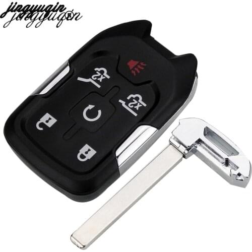 Jingyuqin Car Key Cover Case for GMC 2015 2016 YUKON FOR CHEVROLET SUBURBAN TAHOE Uncut Blade 6 Buttons Smart Key No Logo