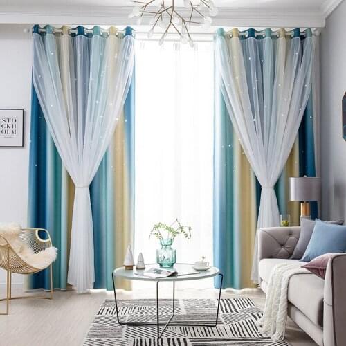 Double Layer Blackout Curtains Star Cutout For Living Room Jinya Home Decor Rainbow Color Window Curtain Panels For Baby Bedroom