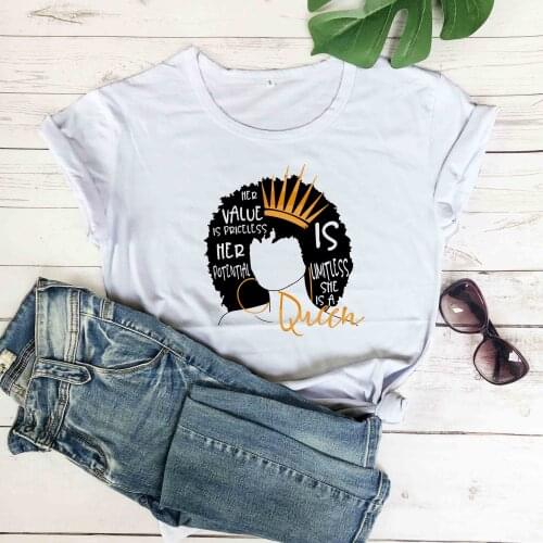Her value is priceless HER POTENTIAL is LIMITLESS she is a Queen black woman graphic unisex fashion cotton t shirt tees gift top
