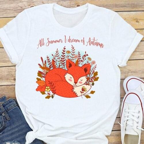 Graphic Print Animal Lovely Trend Tees Fall Autumn Women Halloween Thanksgiving Female Mujer Cartoon Tops Tshirt T-Shirt