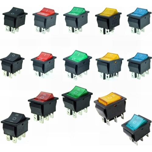 Car Rocker Switches Boat Switch Latching DPST DPDT 4 Pin 6 Pin 2,3 Position I/O ON/OFF/ON Blue Red Green 28x22mm Mount 15A 250V