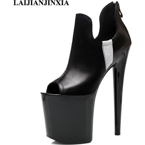LAIJIANJINXIA White/Black Sexy Peep Toe 20cm Ultra High Heels Wedding Party Dress Women Pole Dance Ankle Sandals Dancing Shoes