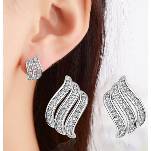 Fashion Silver Stud Earring Angel Wings Design Earring For Women Crystal Jewelry New Arrivals