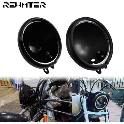 Motorcycle 5.75" LED Vintage Headlight Mount Bucket Headlamp Shell Housing Cover Gloss Black/Matte Black For Harley Softail Dyna