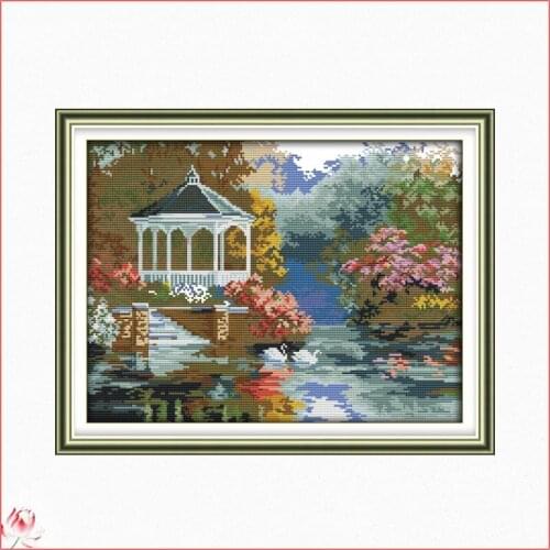 Swan Lake Cross Stitch Kit DIY Flower Scenery Pattern Embroidery 14CT 11CT Needlework Home Deco Canvas Sewing Set Handmade Gifts