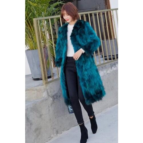 Genuine Natural Raccoon Fur Outwear Vintage Warm For Winter Women Real Fur Long Coat Factory Wholesale Discount F122