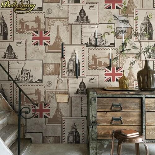 Beibehang American retro nostalgic Eiffel Tower ancient architecture wallpaper cafe western restaurant hotel 3D wall paper roll