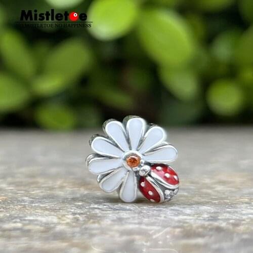 Mistletoe 925 Sterling Silver Enamel Cartoon Ladybug Daisy Charm Bead Jewelry
