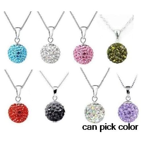 10mm 15pcs/lot mixed white disco ball bead silver plated crystal necklace 16 inch pendants Chains gift u4245