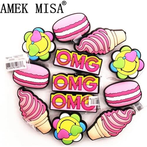 High Imitation Shoe Charms Accessories Smile Flowers/Pink Ice Cream/Pink macaron/OMG Shoe Decoration for jibz Kids Party X-mas
