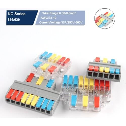 1PCS Wiring Splitter 6mm2 Wire Connector Quick Electric Cable Plug-in Terminal Block Connectors 3 in 6 out 3 in 9 out With lever