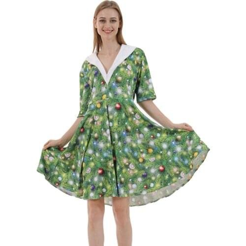 Reneecho Women Green Causal Christmas Dress Xmas Santa Costume Sexy V Neck Lady Christmas Costume A Line Fancy Dress