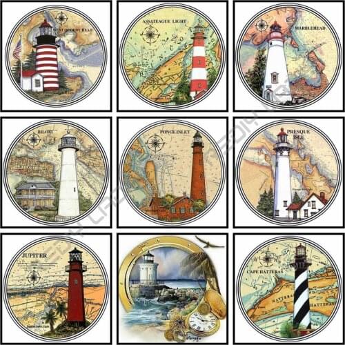 DIY Diamond Embroidery Lighthouse Full Square/Round Pattern Rhinestone Cross Stitch Kits Diamond Painting Wall Decor Needlework