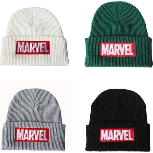 Disney Marvel alphabet Embroidered Knit Hat Unisex Hat Cotton Blends Solid Warm Soft HIP HOP Knitted Hats Men Winter Beanies