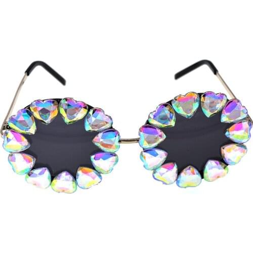 Baroque Retro Vintage Ladies Crystal Sunglasses For Women Big Round Frame Glasses Brand Designer Eyewear Shades