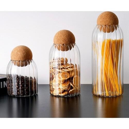Glass Spices Jar with Cork Lid Kitchen Seasoning Bottle Coffee Beans Cereal Storage Tank Food Container Household Sealed Cans