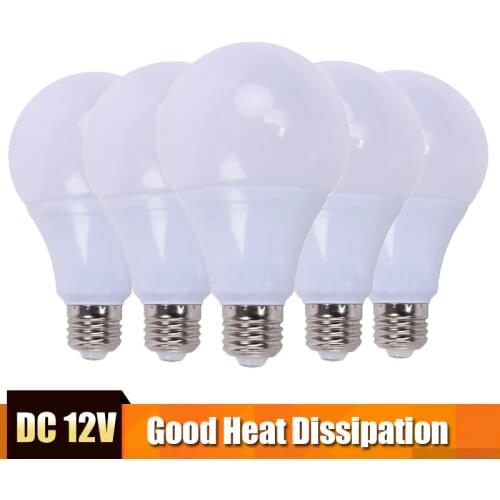 5pcs/lot LED Bulbs 12V DC 15W 12W 9W 7W 5W 3W E27 Cold White LED Lamp Home Camping Hunting Emergency Outdoor Light Lamparas