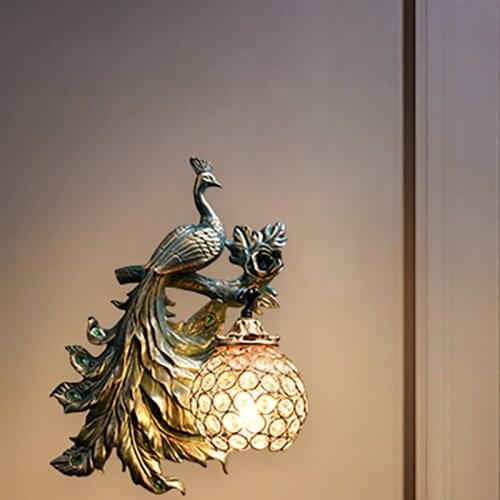 Nordic LED Wall Lamp for Home Decoration,corridor Aisle Living Room Background Wall Light Peacock Creative Resin Decor Lighting