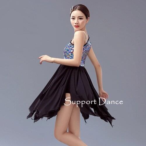 Colorful Sequins One Shoulder Latin Dress Children Adult Tassel Dance Costume C265
