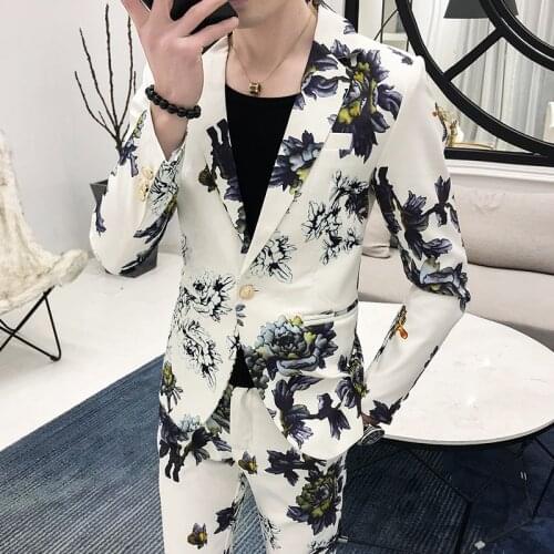 Terno Masculino 2021 Spring and Autumn Mens Floral Long-sleeved Suit Two-piece Suit Man Suit Slim Fit Men Fashion Tuxedo