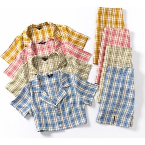 2020 Summer crop top women plaid top sexy blusas mujer plaid shirt women button up shirt vintage top korean fashion clothing