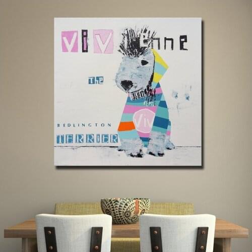 Wlong Fashion Printing Oil Painting Canvas Animal the Bedlington Terrier Wall Art , Wall Pictures for Living Room Bedroom Office