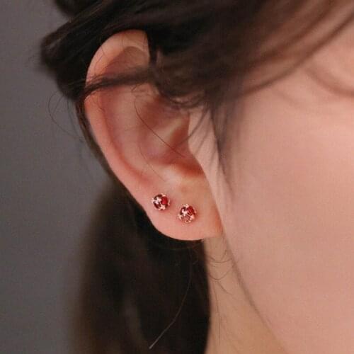 Red Pomegranate Zircon Stud Earrings For Women Rubiks Cube Geometric Korean Fashion Vintage Design Hot Lady Jewelry BOYULIGE