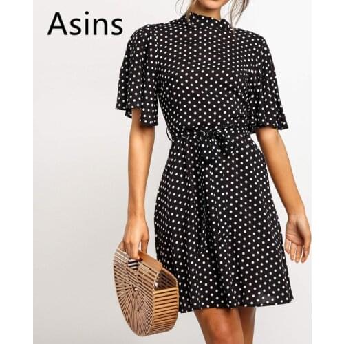 Asins women dress 2019 summer new hot casual fashion round neck high waist printing short sleeve lacing loose sexy wild dress