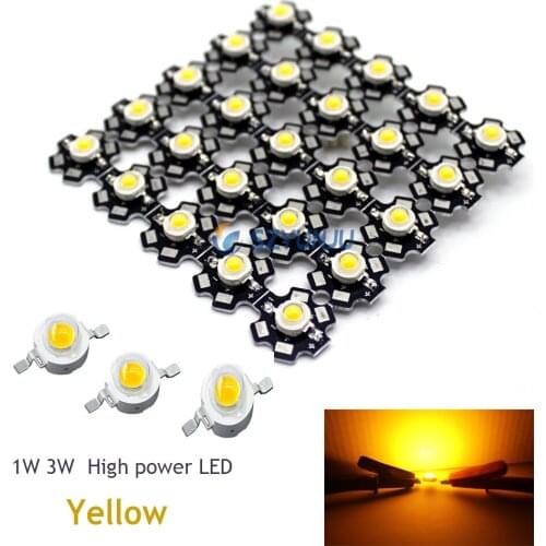 10-1000PCS 1W 3W High Power LED 590nm Yellow 2-2.2V Led Emitter or 20mm Star PCB